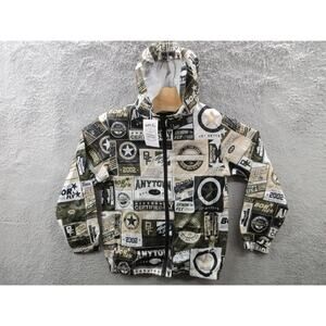 NWT BORN FLY Boys Kids Sz 10-12 Polyester Full Zip Hooded Windbreaker AOP Jacket